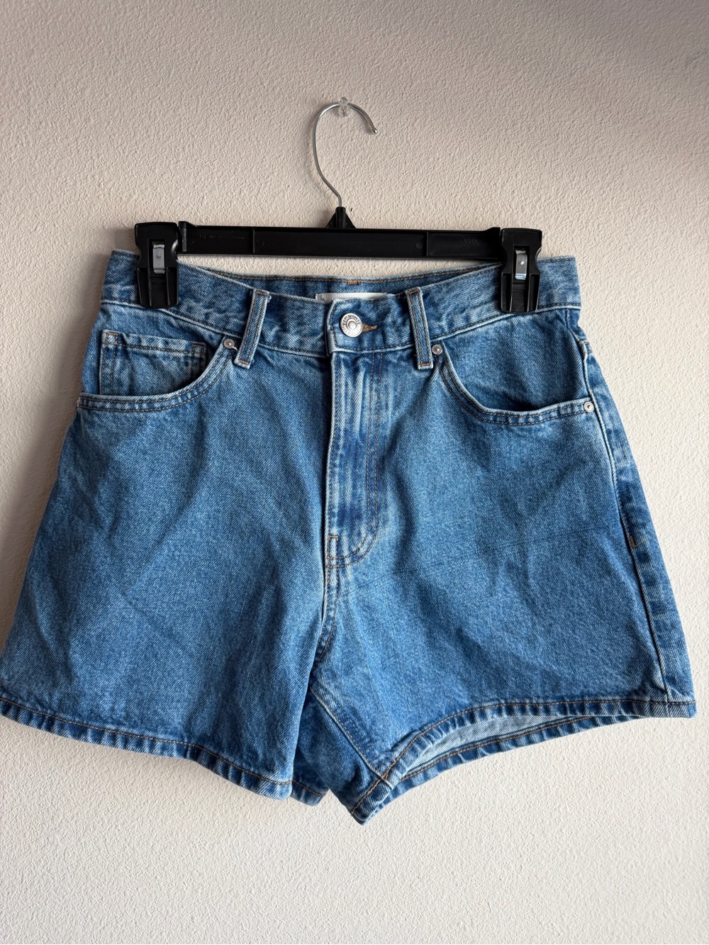 Mango Medium Blue High-Rise Denim Shorts